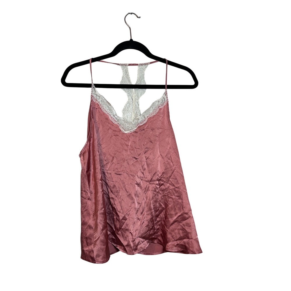 E By Eloise Silk Lace Trim‎ Racerback Cami Top Rose Pink Size L Fairycore Boho
